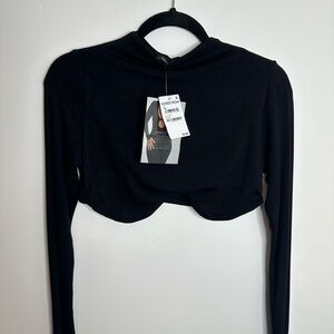 Nordstrom Naked Wardrobe Black Underboob Long Sleeve Crop Top
